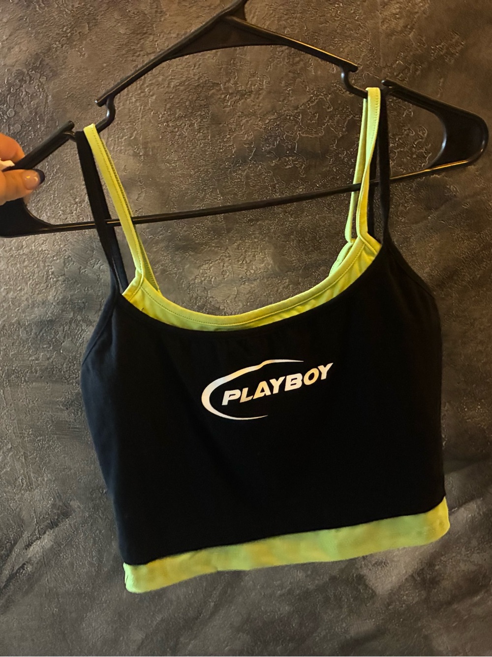 PLAYBOY BLACK & LIME GREEN LAYERED THIN STRAP TANK TOP SIZE SMALL 💚🖤